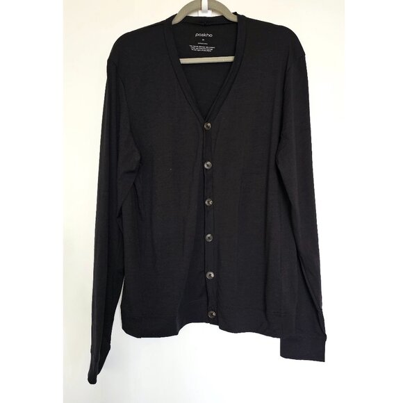 Paskho 100% Merino Wool Soft & Lightweight Button Up Cardigan M Black - Picture 1 of 7